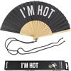 Fisura - Ventaglio originale con messaggio "I'm hot". Moderno e divertente ventaglio nero con cordino porta.