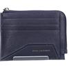 PIQUADRO, Zipper coin pouch with document holder, credit, BLU