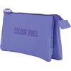 DOHE - Astuccio scolastico triplo - 3 scomparti, portapenne multiuso, misure 23 x 12 x 2,5 cm, chiusura a cerniera, realizzato in poliestere resistente - Colour Vibes Viola, Viola, 23x12x2,5 cm,