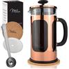 Milu Caffettiera francese Pressa per Caffè | 350ml 600ml 1L | Vetro French Press Caffettiera stantuffo (Rosa, 1000ml (5 tazze)