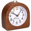 Navaris Sveglia Comodino Analogica in Legno - Orologio Sveglia da Tavolo Analogico - Sveglietta da Comodino Piccola Silenziosa e Meccanica - Stile Vintage con Funzione Snooze - Marrone Scuro
