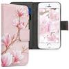 kwmobile Custodia Compatibile con Apple iPhone SE (1.Gen 2016) / iPhone 5 / iPhone 5S Cover - Portafoglio Pelle Sintetica con Chiusura Magnetica - Porta Carte Magnolie
