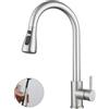ZSMJAER 60CM Miscelatore Cucina Allungabile, 2 Modalità, Girevole a 360°, Rubinetto Cucina Nero/Argenti con Doccetta, in Acciaio Inossidabile, Connettore G3/8