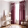 Melodieux Tende oscuranti in lino con ricamo floreale, colore bordeaux, per soggiorno, camera da letto, con occhielli, per finestra, 132 x 213 cm (1 pannello)