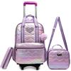 HTgroce Trolley Scuola Bambina Zaino Trolley Scuola Elementare Bambina Carino Zaino Con Trolley Bambina Cuore Viola Zaino Per Bambini Con Trolley