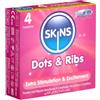N\A Skins Dots & Ribs - 4 Preservativi stimolanti con nervature e gommini - lattice trasparente (trasparente), senza odore di lattice, forma flessibile
