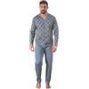 Leo Corsetteria Pigiama per Uomo Lungo 100% Caldo Cotone Invernale Aperto Bottoni Tre Tasche Taglia M Colore Grigio