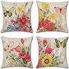 Serento Set di 4 Fodere per Cuscini 45x45 Copricuscini Biancheria Arredo Casa Motivo Fiori Farfalla Fodere per Cuscini Decorativi in Lino Federe per Cuscini Camera da Letto Fattoria Divano Cuscino per Esterno