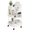 SONGMICS Carrello, Carrellino, 3 Ripiani in Metallo a Rete, 2 Pannelli Forati Rimovibili, 2 Portaoggetti Appesi, 4 Ganci, per Studio Cucina Soggiorno Bagno, Bianco Nuvola LRC037W01