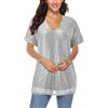 Generico Maglia da Donna a Maniche 3/4 con Scollo a V con Paillettes, Elegante, a Maniche 3/4 Casual per Il Tempo Libero Maglietta da Donna Elegante