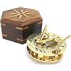 Nautical Replica Hub Bussola in ottone massiccio con scatola in legno marrone massiccio