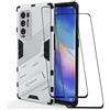GOGME Cover per Oppo Find X3 Neo e 2 Vetro temperato, Custodia Protettiva con Supporto, Pannello Posteriore PC AntiGraffio + Antiurto TPU Armour Ibrida Case. Bianco