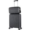 R.Leone Valigia Ryanair 55x40x20 cm + 40x20x25 cm Set 2 Pezzi Trolley Bagaglio a mano 4 Ruote e Beauty Case in ABS 999 (Nero, Valigia 55x40x20 cm + Borsa 40x20x25 cm)