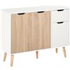 HOMCOM Mobiletto Multiuso con Cassetto e Armadietti, Credenza Stile Nordico in Legno per Camera, Soggiorno, Studio, Bianco e Color Legno|Aosom