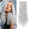 TESS Extension Capelli Clip 60 cm, Extension con Clip Ondulato Grigio Argento 18 Clips 8 PCS Extension Clip Capelli 140g Capelli Finti