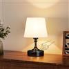 PreeOtti Piccolo Lampada da Tavolo LED Senza Fili, Batteria Ricaricabile, Dimmerabile, Paralume in Lino Bianco, Lampada da Comodino LED per Camera da letto, Sala da Pranzo, Soggiorno, Deco(Nero)