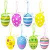 Aviski 24 uova pasquali da appendere a forma di uovo di Pasqua, in plastica multicolore, decorazione per albero di Pasqua, uova dipinte a mano, decorazione fai da te con vari stili a strisce, fiori