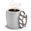 JIUJ Knuckle Duster Mug, tazza da caffè, tazza in ceramica teiera, tazza divertente, tazza per amici, tazza bianca con manico argento