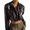 XZEIT Giacca in ecopelle corta autunnale for giacche da moto con bavero da donna Cappotto in PU con decorazione a bottoni (Color : Brown, Size : M)
