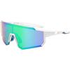 Axvxby Occhiali da sole sportivi con lenti a specchio verdi, montatura bianca, protezione UV, occhiali da ciclismo, pesca, bici da strada