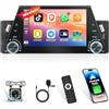podofo Autoradio 1 Din con wireless CarPlay/Android Auto, lettore multimediale Bluetooth Podofo da 5 pollici con controllo vocale/FM/TF/USB/AUX/SWC+telecomando+telecamera di retromarcia a 12 LED