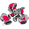 GaGa Dumi GagaDumi Urbano Passeggino TRIO Baby Carrozzina 3in1 Seggioliono OVETTO AUTO,Fatto nell'Unione Europea (U11-Red zone)