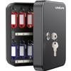 Uniclife Armadietto portachiavi a 20 posizioni con serratura a chiave, montaggio a parete, scatola portaoggetti di sicurezza nera in acciaio organizer per chiavi con etichette colorate adesive e ganci