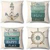 クロスフィールド（Crossfield） Federe per Cuscini, 4 Pack Cuscini Divano Fodera per Cuscino Quadrato Velluto Doppia Faccia Copricuscini Divano Soggiorno da Letto Decor 45x45cm(Stella marina del timone dell'ancora di vista sul mare)