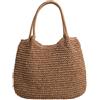 RuiDay Borsa a Mano in Paglia, Borsa Donna Semplice di Grande, Borsa Donna Tracolla da Spiaggia in Stile Bohémien Estivo, Tracolla Borsa Donna, Borsetta Donna di Vacanza Casual (Cachi)