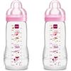 MAM Biberon Easy Active Baby Bottle 330 ml (Set da 2), Kit da 2 biberon MAM per bambini attivi ergonomici e pratici, Accessori neonato 4+ mesi allattamento con tettarella misura 3, Rosa assortito