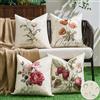 Dorunfeey Set di 4 Fodere per Cuscini da Esterno Fiori 40 X 40 cm Federa Cuscino in Lino Quadrato Decorativo Cuscino per Divano Cortile Giardino Patio Casa Colonica