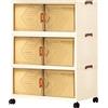 GEMMAHW Set di 3 Contenitori in Plastica Pieghevoli con Coperchio - Scatole Impilabili con Ruote, Organizer Salvaspazio per Armadio, Cucina, Soggiorno e Camera da Letto - 56L