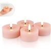 Rhytsing 4 Rosa Candele Votive Cera Design Superficie Fiflettente per Primavera e Estate, LED Finte Candele Tealight a Batteria con Timer per Ghirlanda di Natale - Ø 7cm x H 3cm