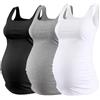 Ecavus 3 canottiere premaman con scollo quadrato senza maniche a costine in maglia di base per gravidanza atletica yoga camicie canotta, Nero+grigio chiaro+bianco, M