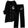 BIKETAFUWY Set da donna con pantaloni e top fluidi in cotone, set da donna estivo, 2 pezzi, con camicia a maniche lunghe e pantaloni larghi, set da donna in lino, da donna, stile loungewear casual, 1 x nero, XXL