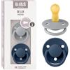 BIBS De Lux Ciuccio confezione da 2 pezzi. Privo di BPA, Tettarella tonda. Lattice di gomma naturale, Misura 2 (6-18 mesi), Cloud/Steel Blue