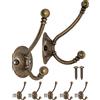 Fuxxer® - Set da 5 ganci appendiabiti / per cappelli, asciugamani, da parete, in ferro, effetto ottone/bronzo, in stile anticato / Vintage / Retrò / rustico, 90 x 62 mm