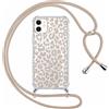 ZhuoFan Custodia con Cordino per iPhone 14 Plus con Disegni, Aesthetic Leopardata Disegno Cover con Collana Tracolla Cellulare Regolabile, Silicone Antigraffio Bumper Case, Leopard