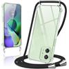 Coiwxmoi Cover per Motorola Moto G54 5G con Cordino 6,5,Trasparente Custodia con Laccio Tracolla Corda Catena Cinghia,Ultra Morbido Silicone TPU Antiurto Case, Nero