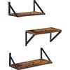 VASAGLE LWS442B01 - Set di 3 mensole sospese da parete, per bigiotteria, portafoto, bottiglie di spezie, articoli da toeletta, in soggiorno, camera da letto, cucina, bagno, rustico, marrone e nero