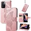 JIUNINE Cover per Xiaomi Redmi Note 11 PRO+ 5G, Custodia Libro in Pelle Portafoglio Case Flip Antiurto con Disegni di Farfalla [Porta Carte] [Magnetica] per Redmi Note 11 PRO Plus 5G, Oro Rosa