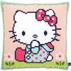 VERVACO Kit Cuscino Punto Croce Ciao Kitty sul Prato Set Ricamo Principianti Cuscini Gobelin Decorativi ca. 40 x 40 cm Accessori per Lavoretti Creativi DIY Casa Decor Hobby Adulti Cross Stitch