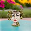 Ceramiche di Caltagirone Sofia Testa di Moro con Fiori h 20 cm — Donna, Madreperla - 20 cm / Madreperla Antichizzato