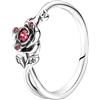 PANDORA Disney Anello de La Bella e la Bestia in argento Sterling rosa con zirconi cubici rossi e trasparenti, 60
