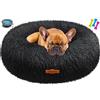 Lovpet® Letto per Cani e Gatti Bagel Ø 60 cm - (L), Lavabile, incl. Ciotola + 3X Ossi da Masticare, Divano in Peluche per Animali di Piccola, Media e Grande Taglia - Nero