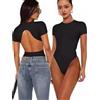 Hanaoops Body Donna Manica Corta Scollo Rotondo Bodysuit Sexy Aderente Body T-Shirt Senza Schienale Elegante Elasticizzato Uno Pezzo Body Top Tinta Unita Casuale Leotards Jumpsuits