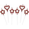 Lahviuu 2 pcs Candeline Compleanno a Cuore 4 Pcs Particolari Candele di Compleanno a Forma Stellare per Decorazione della Torta di Feste di Compleanno e Matrimonio,Rosso