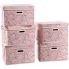 Prandom Scatole portaoggetti pieghevoli grandi con coperchi [confezione da 5] Contenitori portaoggetti decorativi in tessuto Organizer per cubi, rosa 38 x 25 x 25 cm