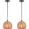 LIGKIN 2 Pezzi Lampada a Sospensione Rattan Vintage Boho E27 Retro Lampadario Ø20cm Paralume Gabbia Metallo e Corda di Canapa Plafoniera Illuminazione per Soggiorno Camera da letto Cucina