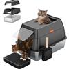 GESEILAY Lettiera Gatto Chiusa in Acciaio Inossidabile Antiodore Toilette per Gatti Grande XXL Lettiera Automatica con Paletta e Tappetino (nero)